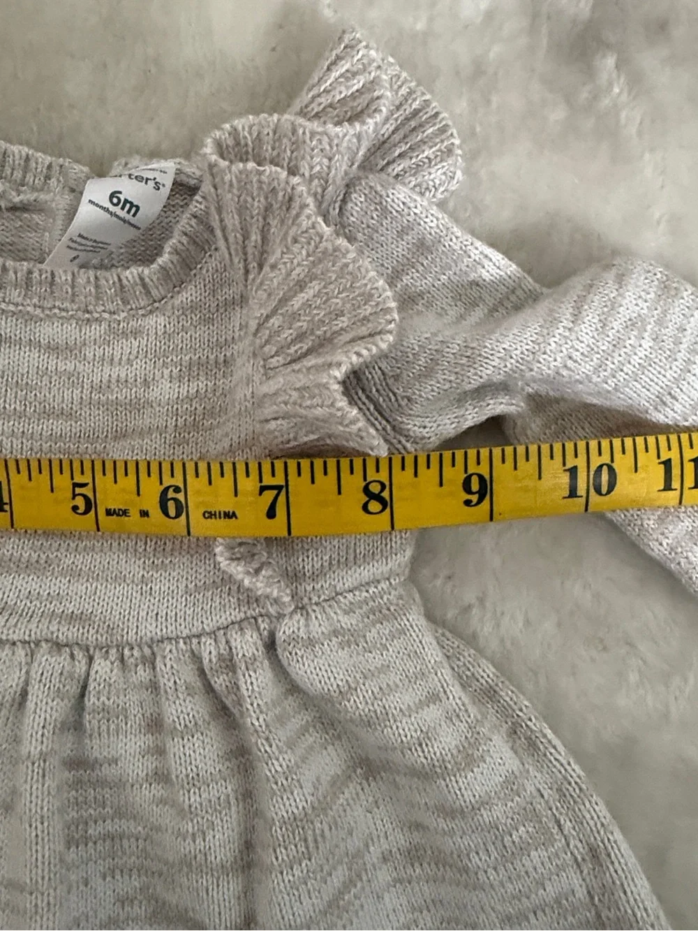 Carter's Cream Marled Knit Ruffle Sweater Dress Warm Tunic Chunky